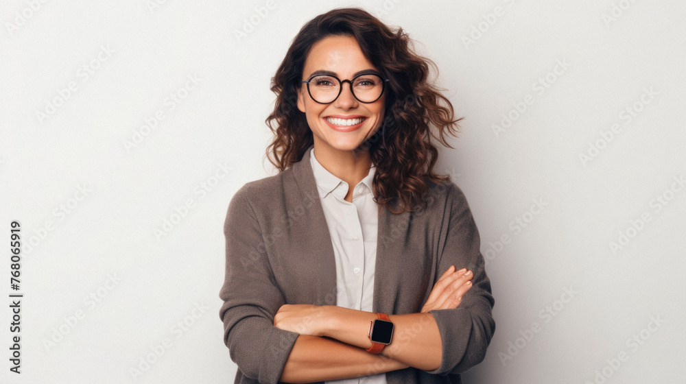 Portrait of smiling businesswoman in eyeglasses with arms crossed Portrait of smiling businesswoman in eyeglasses with arms crossed
