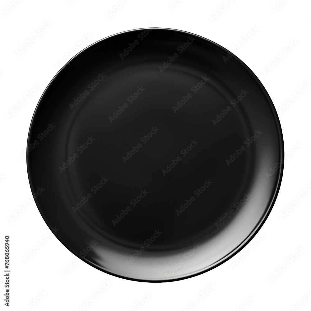 Black ceramic plate isolated on transparent background