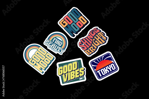 set sticker pack collection decorated with cartoon image and aesthetic quotes graphic design	