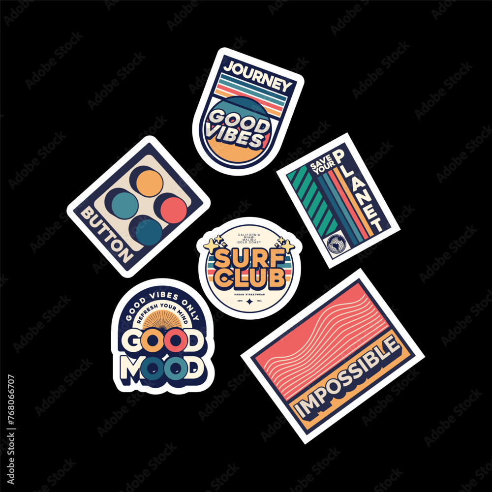Naklejka premium set sticker pack collection decorated with cartoon image and aesthetic quotes graphic design 