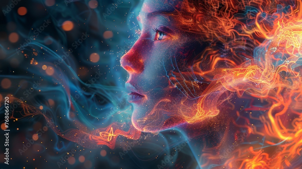 An expressive digital avatar radiating warm, inviting energy. An expressive digital avatar radiating warm, inviting energy.