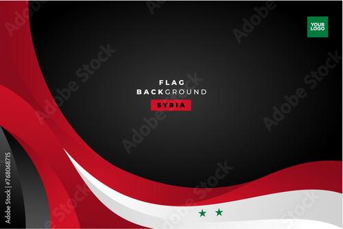 Syria independence day flag background, flag curve with copy space area.