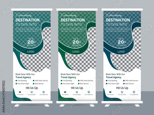 Corporate rollup banner template, advertisement, pull up, polygon background, vector illustration, business flyer, and display banner for your Corporate business, company, and restaurant with 3 color