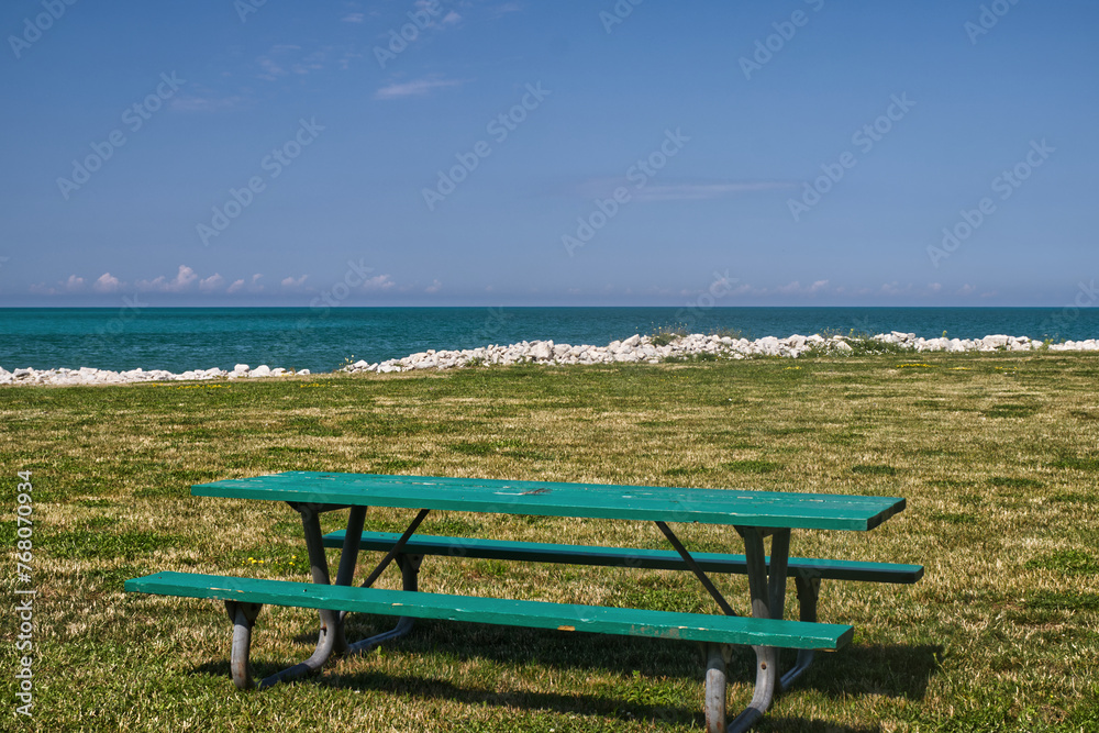 The park bench overlooking the Lake Huron - Goderich, ON, Canada