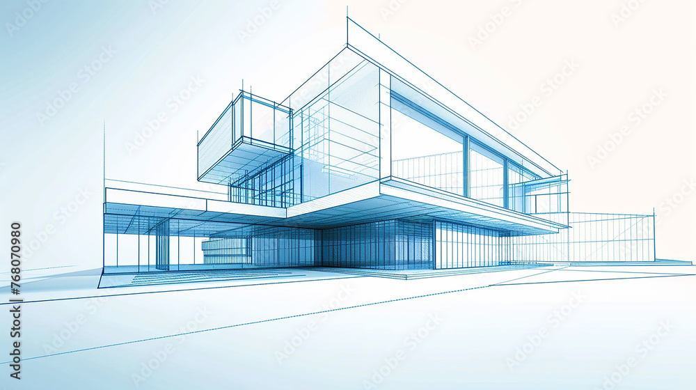 Modern architecture vector illustration , created just from lines sketch Modern architecture vector illustration , created just from lines sketch