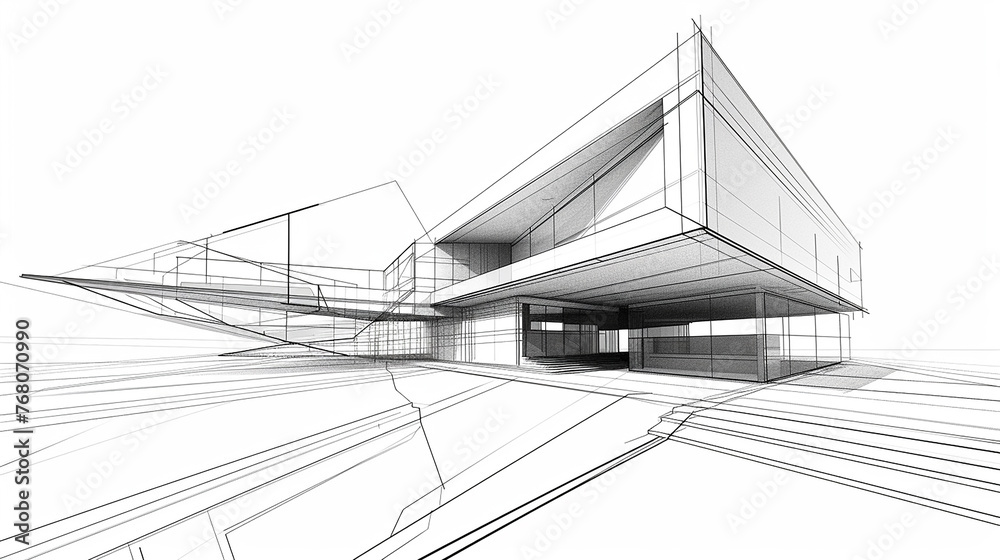 Modern architecture vector illustration , created just from lines sketch