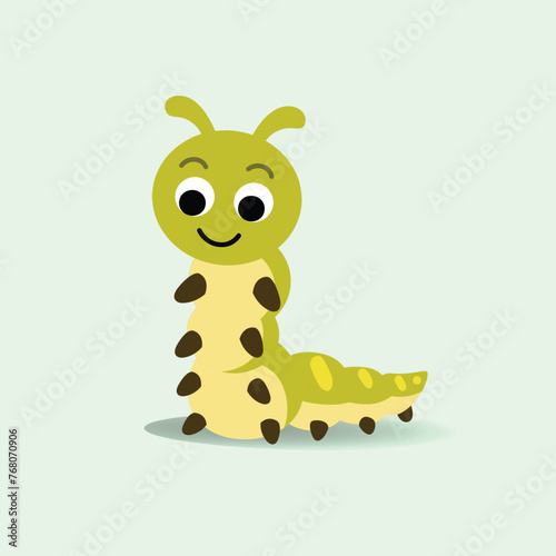 Cute worm cartoon vector illustration.Happy caterpillar character flat style