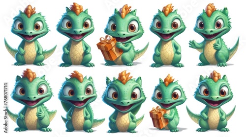 A collection of cute animated dragon characters in various poses