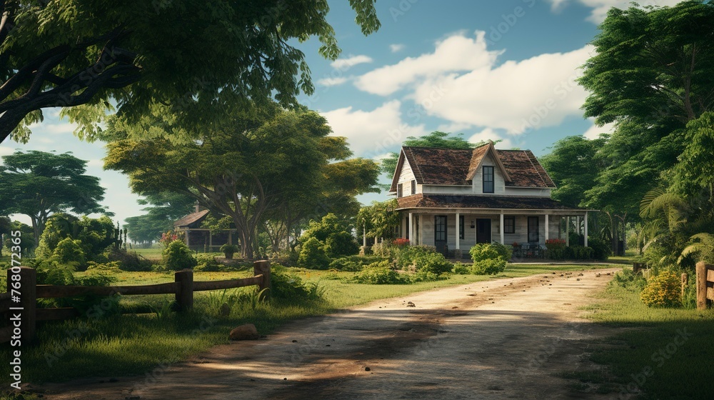 A photo of a Colonial House in a Rural Context A photo of a Colonial House in a Rural Context