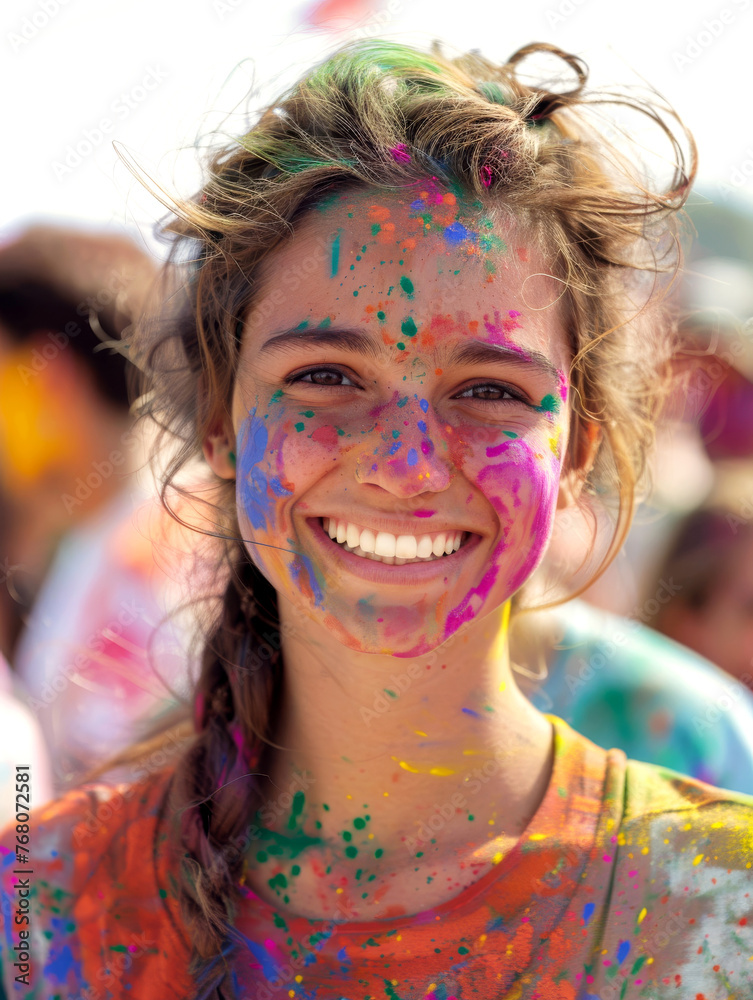Happiness personified: a smiling face in Holi colors Happiness personified: a smiling face in Holi colors