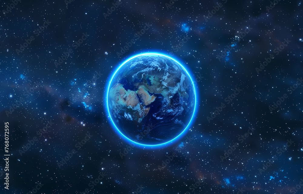 The Earth in space with blue glow 