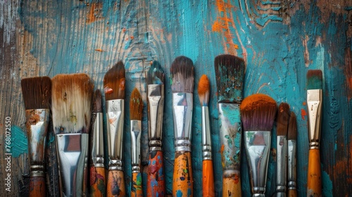 Row of artist paintbrushes  photo