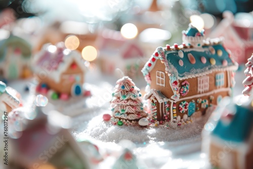 tiny houses made of ginger bread, sweet clay world, pastel candy colors 