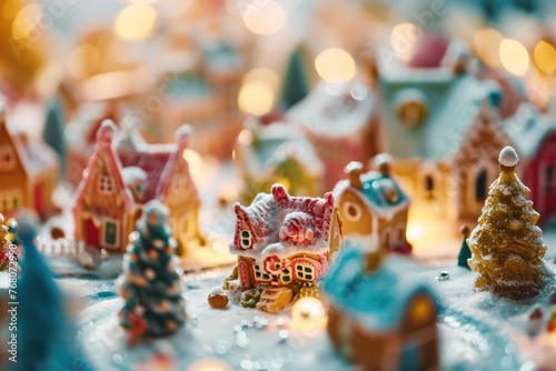 tiny houses made of ginger bread  sweet clay world  pastel candy colors 