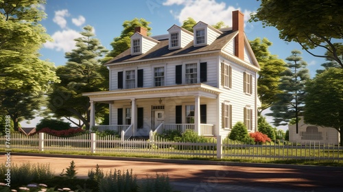 A photo of a Colonial House Symbolizing Serene © Xfinity Stock