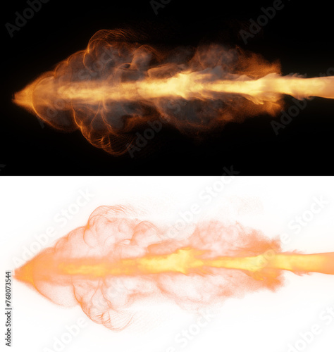 Orange yellow particle smoke trail isolated on black and alpha transparent background, great for adding a fiery touch to overlays.