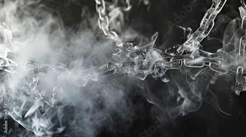 An intriguing visual of chains wrapped in smoke, depicted in monochromatic tones, suggesting themes of constraint and ephemeral freedom, suitable for concept-focused content. photo