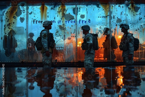 A solemn reminder: Silhouettes of soldiers, a tribute to those who gave all in defense of our democracy. photo