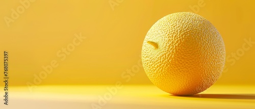  An orange resting on a yellow background with a smiley face drawn on its upper half face