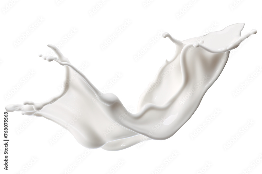 milk splash wave swirls isolated on a transparent background, diary milk splash, flying milk on the air cut out - obrazy, fototapety, plakaty 