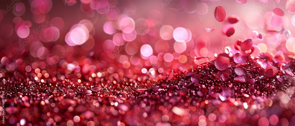   Pink background with numerous tiny pink objects scattered throughout the center, surrounded by a sea of pink dots