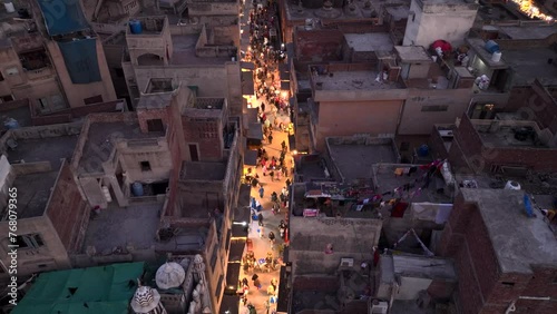 Walled City of Lahore. Evening Market near Delhi Gate, Aerial Drone Shot. Lahore, Punjab, Pakistan photo