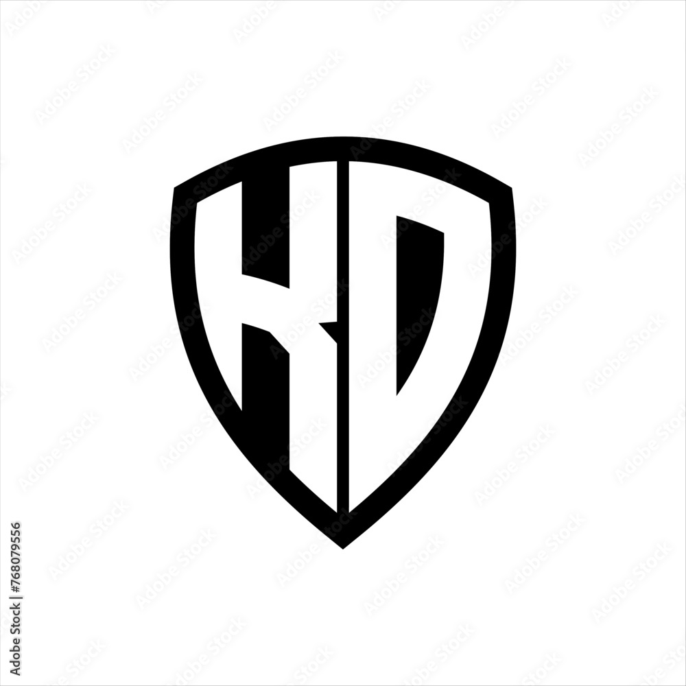 KD monogram logo with bold letters shield shape with black and white color design KD monogram logo with bold letters shield shape with black and white color design