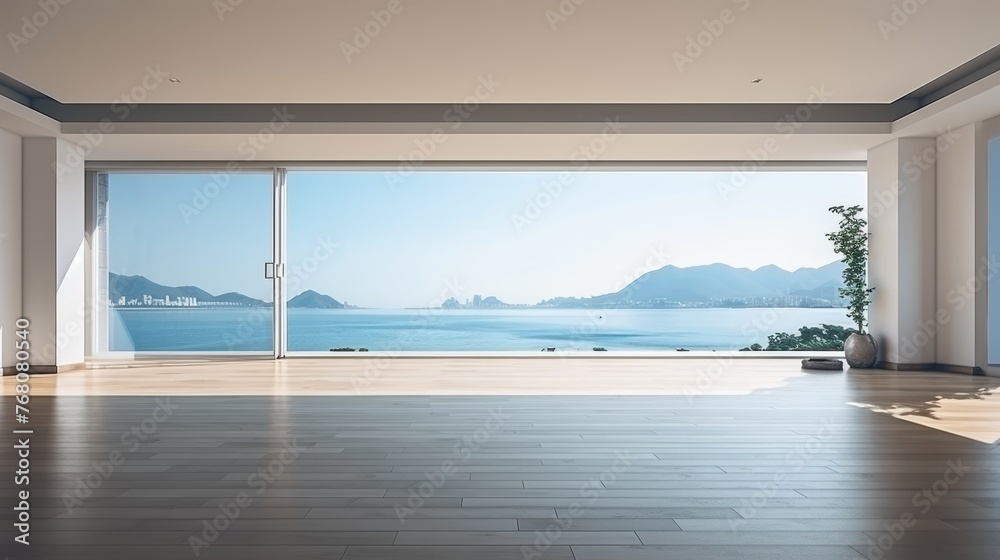 Sea view empty living room modern style 