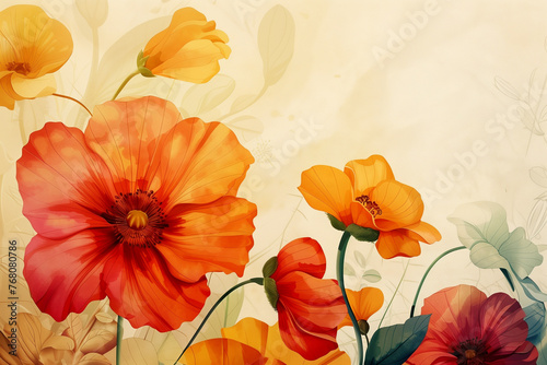 Botanical art banner, summer flowers in an abstract setting