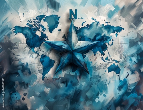 Blue compass rose on top of...