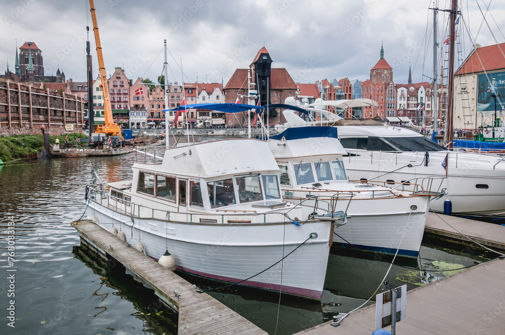 Marina on Motlava river in Gdansk city, Poland