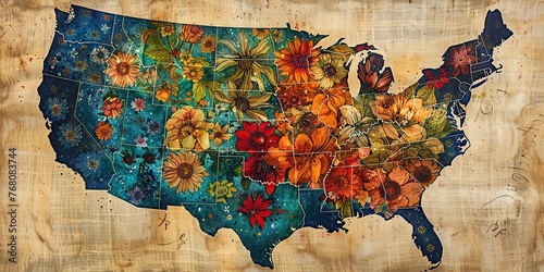A Watercolor Florals Map of the USA