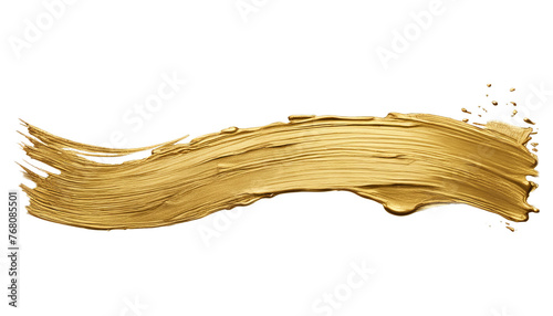 Brush strokes of gold paint isolated on white background