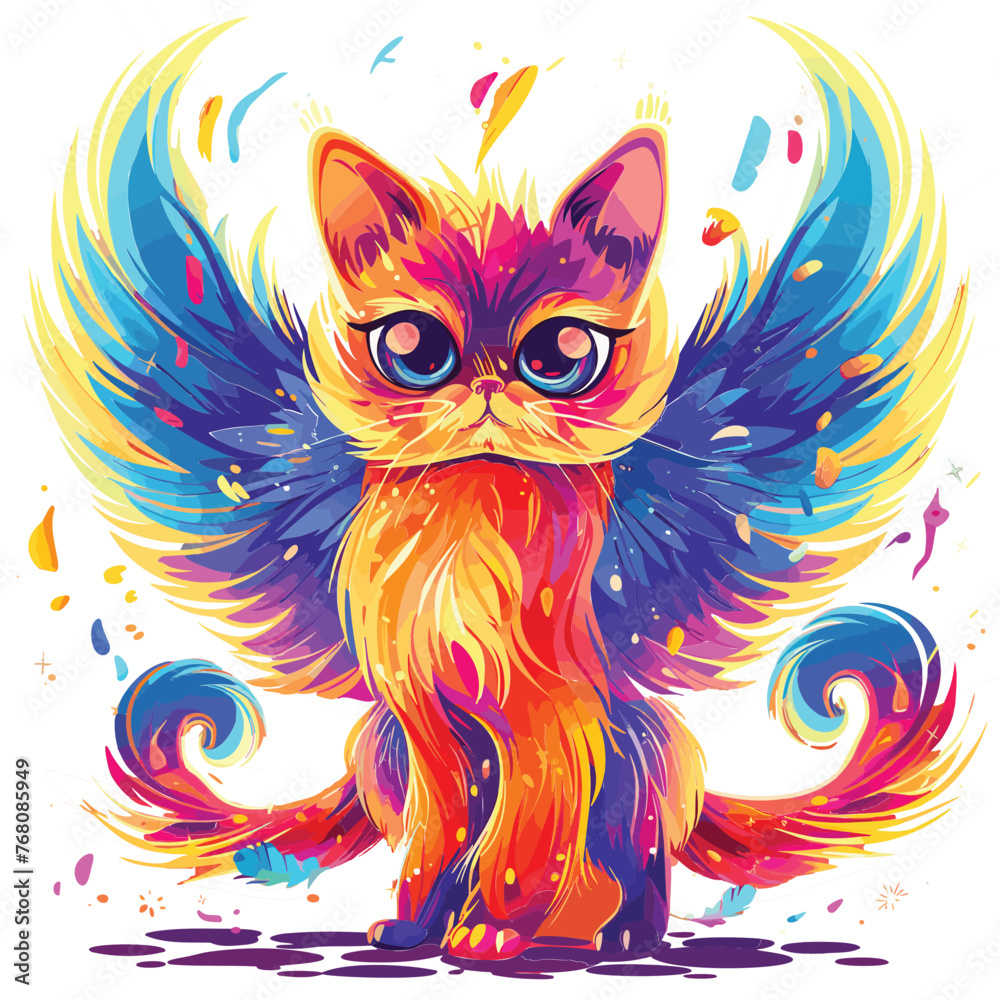Adorable Cat wings watercolor Character Cartoon Vector Illustration