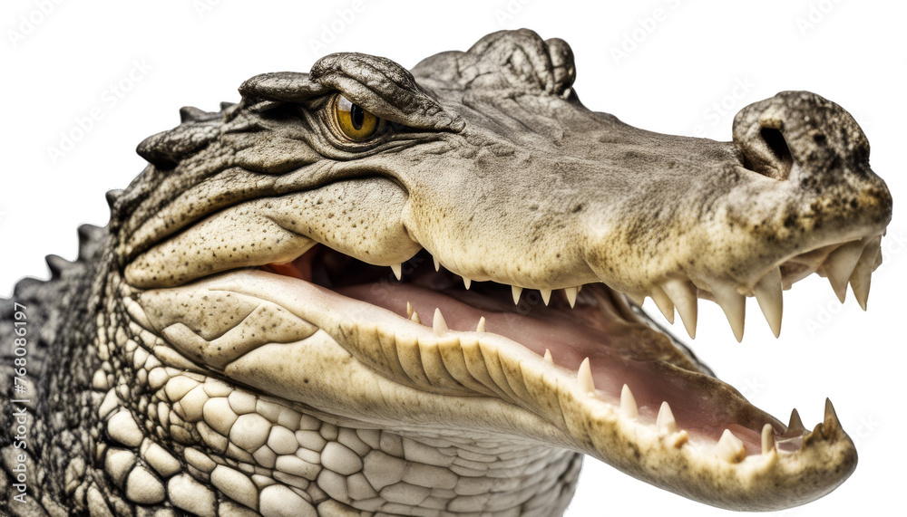 Obraz premium close up of Crocodile smile isolate on transparent background, cutout, png