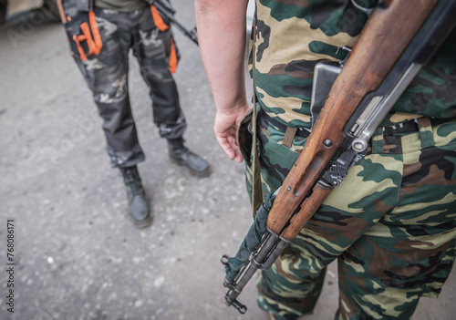 Pro-Russian militia checkpoint near Sloviansk during Russo-Ukrainian War in Donbas region, Ukraine photo