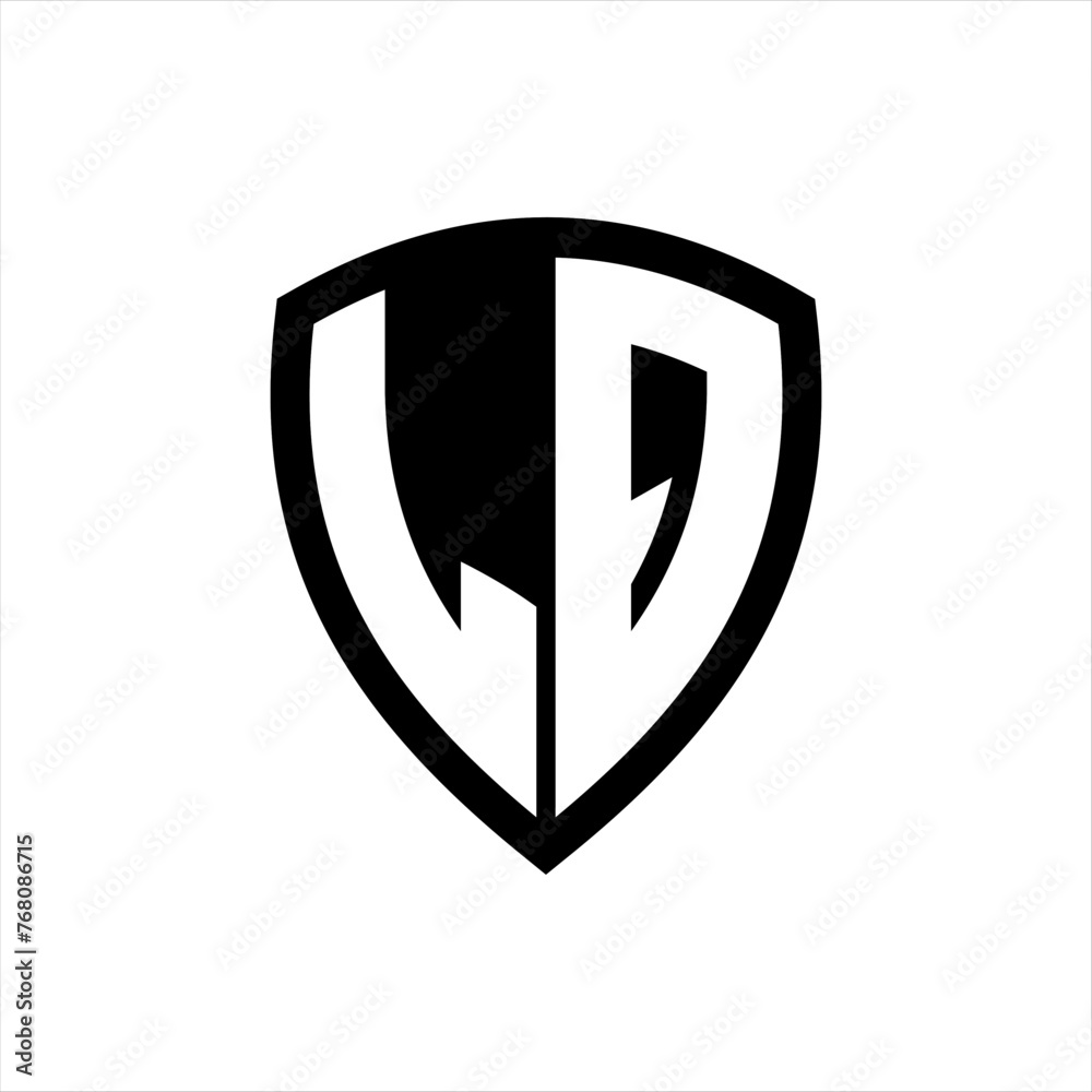 LQ monogram logo with bold letters shield shape with black and white color design