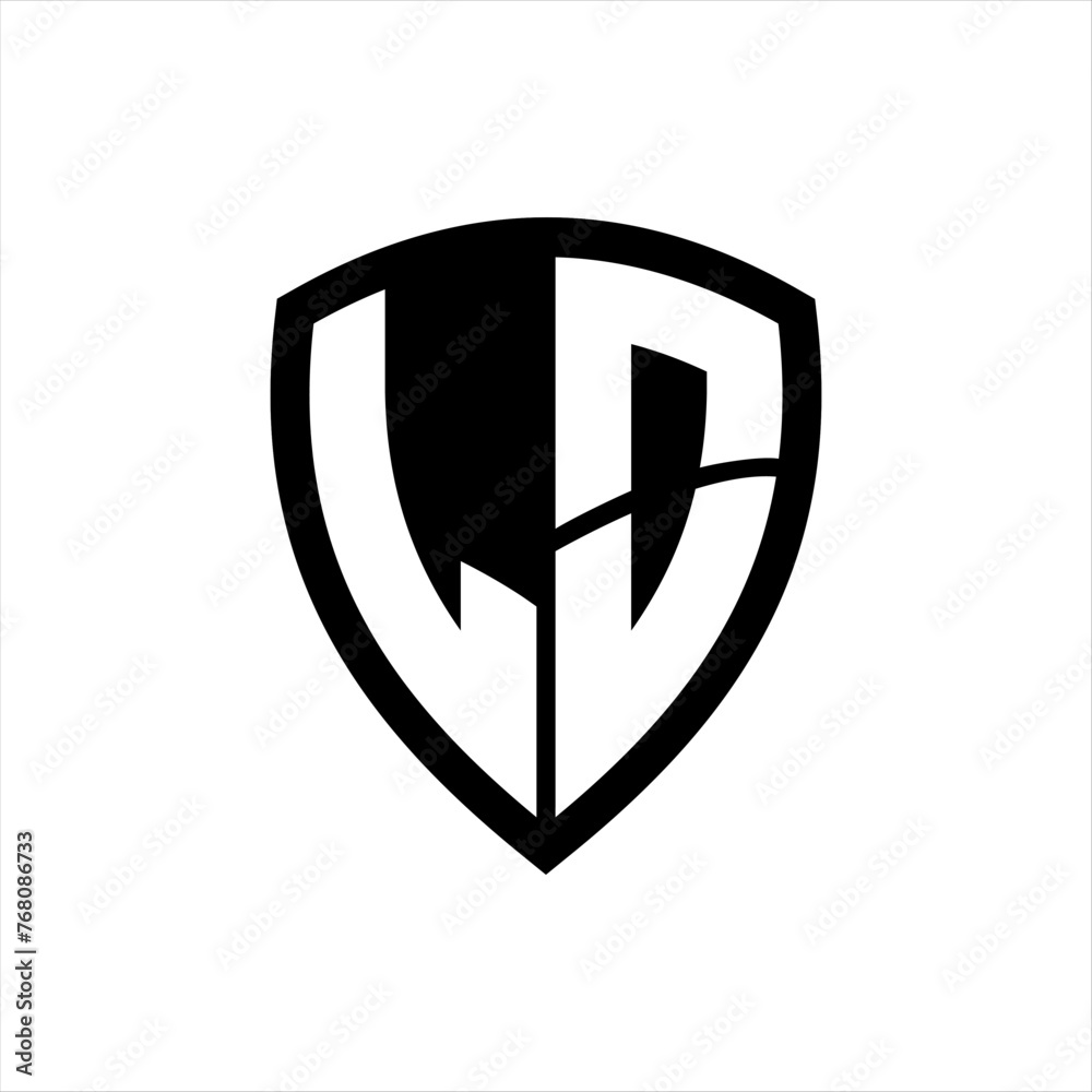 LO monogram logo with bold letters shield shape with black and white color design LO monogram logo with bold letters shield shape with black and white color design