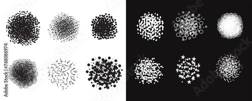 Set of texture vector spray brushes. Sprays from different forms. Halfton effect spray. Sprays of different geometric shapes, varying degrees of atomization. Big vector pack