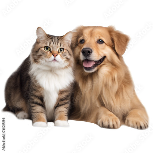 happy dog and cat smile isolated on white background