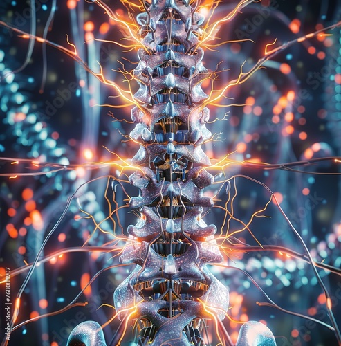 Illuminated neural pathways: detailed visualization of complex neuronal structures against a background of luminescent synaptic activity photo