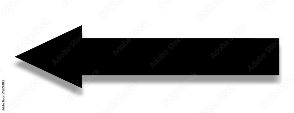 A black arrow on a white background indicates the direction of movement to the left. Arrow icon, pointer, road sign. Vector EPS 10. A black arrow on a white background indicates the direction of movement to the left. Arrow icon, pointer, road sign. Vector EPS 10.