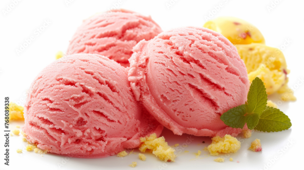Delightful Scoops of Strawberry and Lemon Ice Cream with Fresh Mint