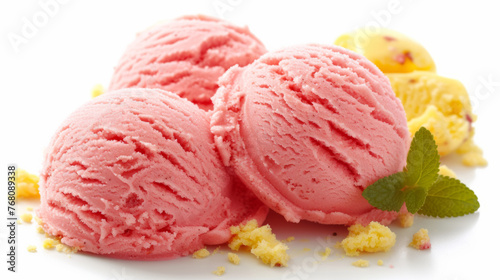 Delightful Scoops of Strawberry and Lemon Ice Cream with Fresh Mint
