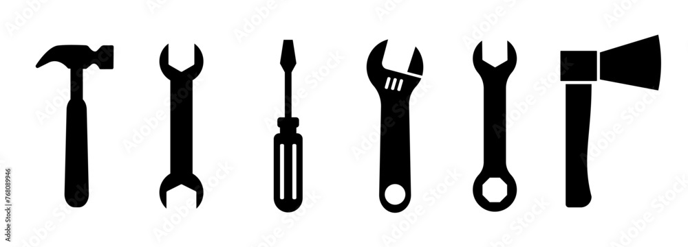 Tools vector icons collection. Instrument signs collection. Construction silhouette icons. Tools vector icons collection. Instrument signs collection. Construction silhouette icons.