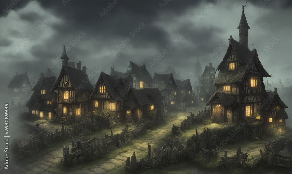 haunted village in an animated dark background
haunted village in an animated dark background