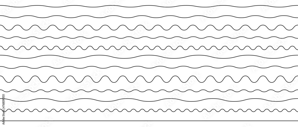 Wave line set. Vector water waves. Set of wavy zigzag lines.