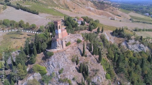 Aerial view of Torre dell'Orologio (Clock Tower), Brisighella, Italy