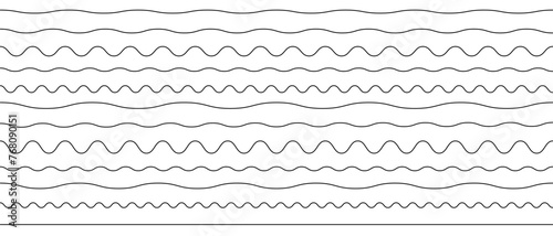 Wave line set. Vector water waves. Set of wavy zigzag lines.