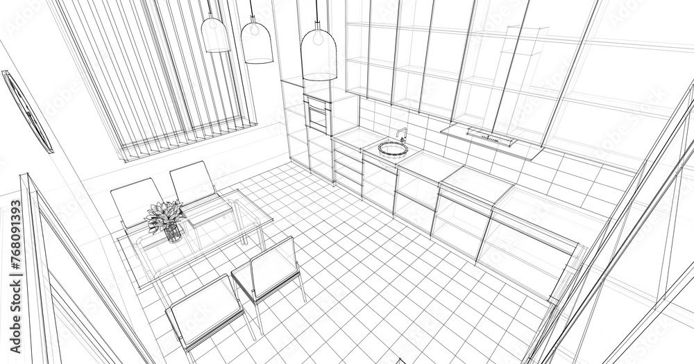 Fototapeta premium house interior design kitchen 3d illustration